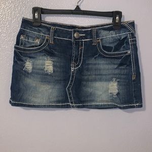 Amethyst mini micro distressed jean skirt